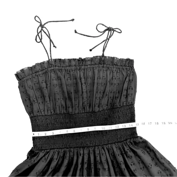 Anthropologie Cleobella tie shoulder adjustable black mini sundress short large - Picture 8 of 13